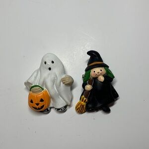 Vintage Fun World Halloween Ghost with Pumpkin and Witch Pin